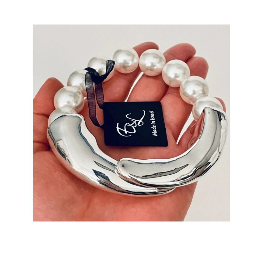 NWT E&L Made in Israel Stunning Sterling Silver .925 & Pearls Magnetic Bracelet